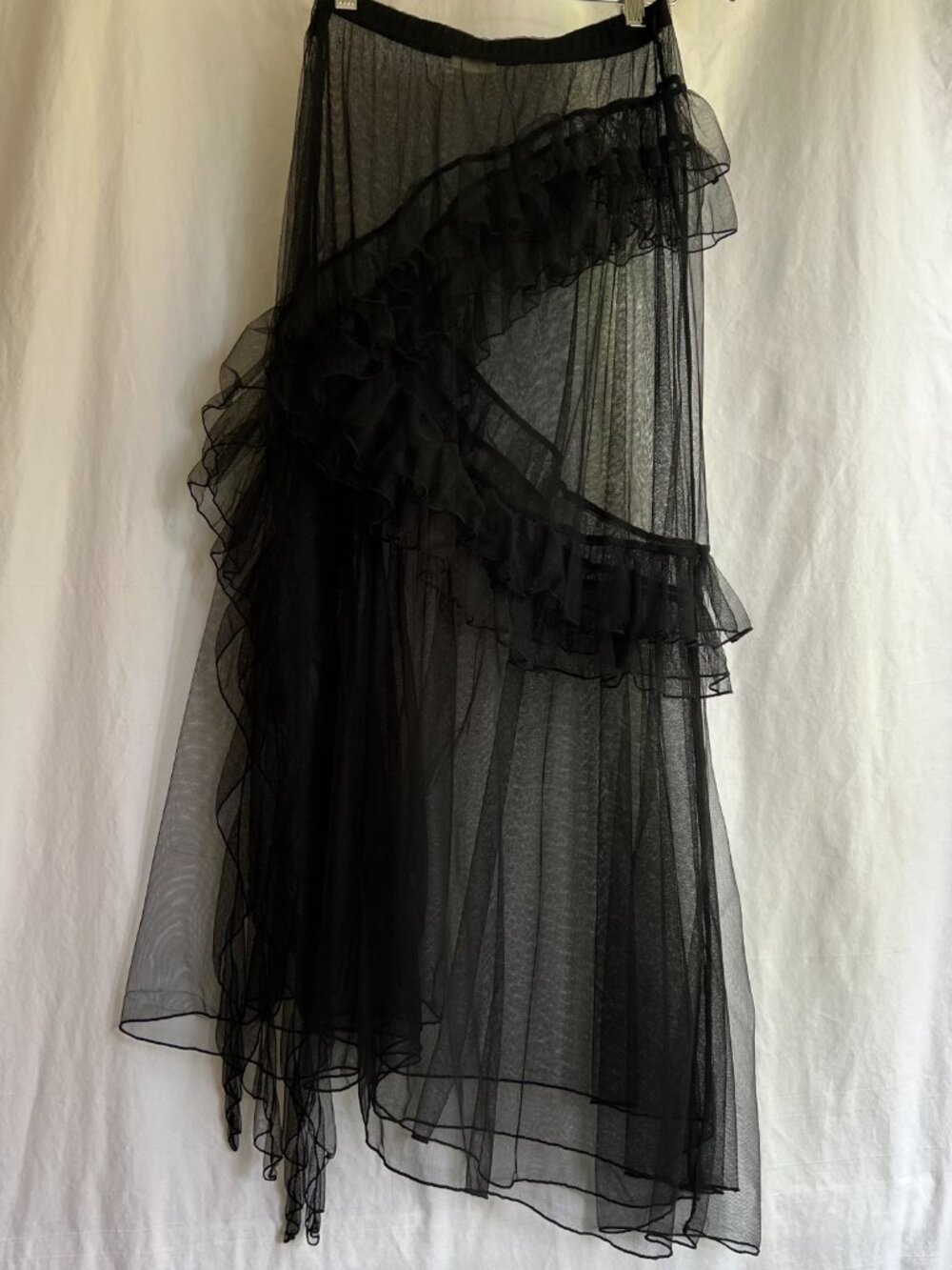 Free People Black Sheer Ruffle Mesh Maxi Skirt XS - Picture 7 of 9